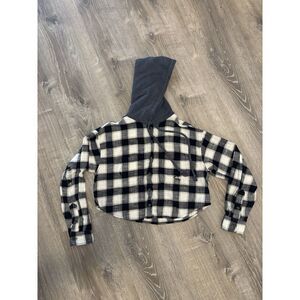 American Eagle‎ Hooded Cropped Plaid Flannel